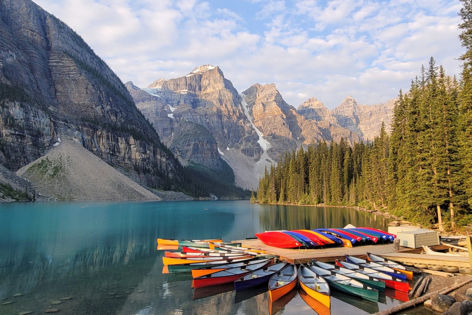 View of Lake Louise and canoes.