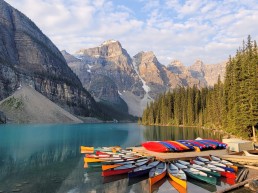 View of Lake Louise and canoes.