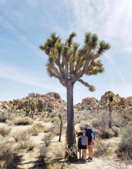 Woman stands with kids in Joshua Tree National Park.